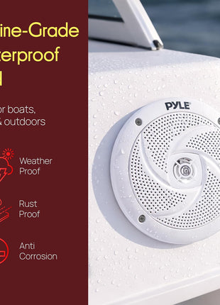 Pyle Marine Speakers - 5.25 Inch 2 Way Waterproof and Weather Resistant Outdoor Audio Stereo Sound System with 180 Watt Power and Low Profile Slim Style - 1 Pair - PLMRS5W (White)