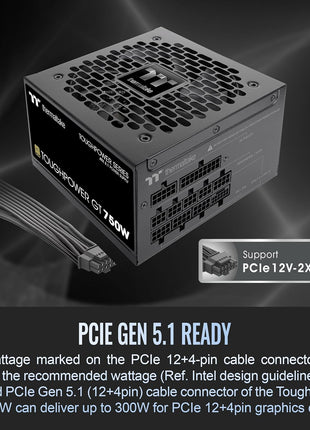 Thermaltake Toughpower GT 750W ATX 3.1 Standard Power Supply; 80 Plus Gold Efficiency; Smart Zero Fan; Native 300W PCIe 5.1 Connector; PS-TPT-0750FNFAGU-3; 5 Year Warranty