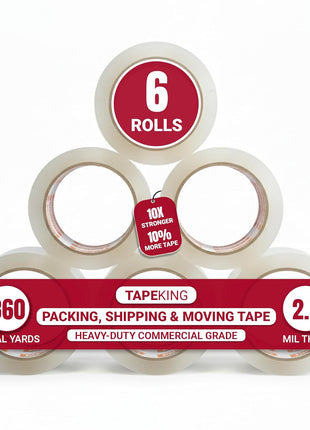 Tape King Clear Packing Tape - 60 Yards Per Roll (Pack of 6 Rolls) - Stronger & Thicker 2.7mil, Heavy Duty Adhesive Industrial Depot Tapes for Moving Packaging Shipping, Office & Storage