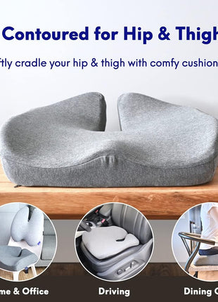 Cushion Lab Patented Pressure Relief Seat Cushion for Long Sitting Hours on Office & Home Chair - Extra-Dense Memory Foam for Soft Support. Car Pad for Hip, Tailbone, Coccyx, Sciatica - Black