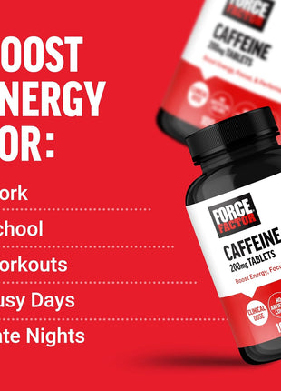 Force Factor L-Theanine 200mg and Caffeine 200mg Supplement Bundle for Stress Relief, Energy, Focus, and Performance, 60 Capsules and 100 Tablets