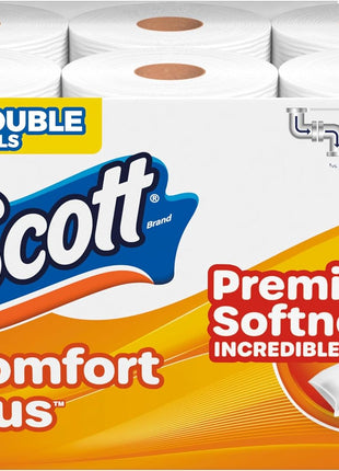Scott ComfortPlus Toilet Paper, 12 Triple Rolls, 231 Sheets per Roll, Septic-Safe, 1-Ply Toilet Tissue