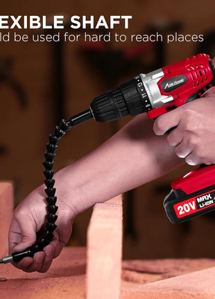 AVID POWER 20V MAX Lithium lon Cordless Drill Set, Power Drill Kit with Battery and Charger, 3/8-Inch Keyless Chuck, Variable Speed, 16 Position and 22pcs Drill Bits (Red)