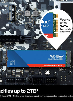 WD Blue SA510 500GB SATA SSD - SATA III 6 Gb/s, M.2 2280, Internal Solid State Drive, Up to 560 MB/s - WDS500G3B0B