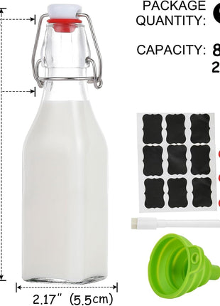 ZEBEIYU Swing Top Glass Bottles 8 oz with Airtight Lids for Home Brewing | 9 Pack Flip top glass bottle for Kombucha, Kefir,Vanilla Extract,Beer,Oil,Vinegar,Homemade Juices,Water,Soda,2nd Fermentation
