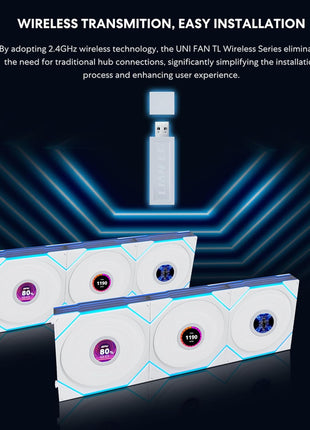Lian Li UNI Fan TL LCD Wireless 120-Single Pack (Reverse Blade)-2.4 GHz Wireless Signal ARGB Fan-Infinity Mirror-Daisy-Chain -Syncing Lighting-Controller NOT Included & Required - White (12RTLLCD1W1W)