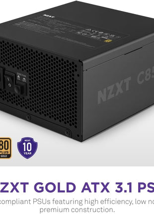 NZXT C850 Gold ATX 3.1-850W Fully Modular Power Supply | 850W 80 PLUS Gold ATX 3.1 PSU, fully modular and quiet. PCIe 5 ready for modern GPUs, backed by a 10-year warranty.