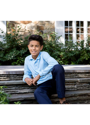 French Toast Boys' Relaxed Fit Twill Pant with Adjustable Waist in Standard Slim and Husky, Navy Blue, 6