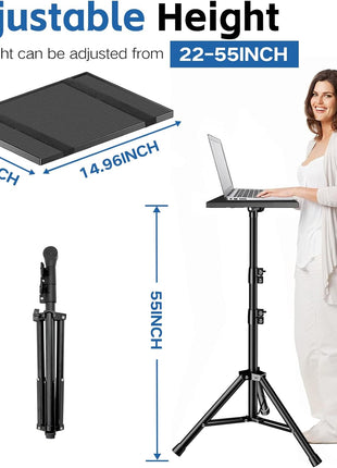 REHOSEUP Projector Stand, 33LB Load Bearing & 22-55 inch Height Adjustable, for Projector/Laptop/DJ Gear, Outdoor/Office/Studio - Stable Base (Black)