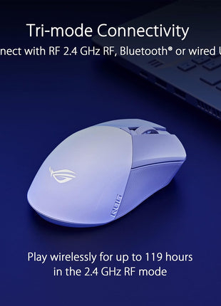 ASUS ROG Gladius III Wireless Aimpoint Gaming Mouse – Right-Handed Ergonomic, 79g, Tri-Mode Connectivity, 36K DPI, up to 119Hr Battery, Hot-Swappable Switches, PC/Mac Support - White