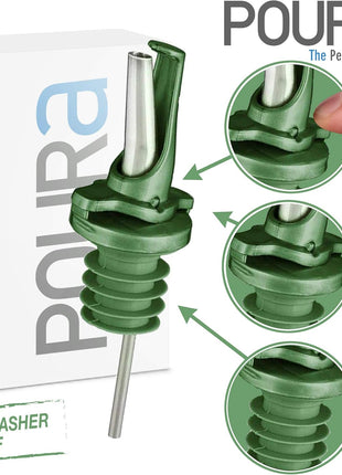 AIRTIGHT Olive Oil Pour Spout for Olive Oil Dispenser - UK Patented Oil Pourer - Hygienic One Handed Open Close Mechanism Keeps Oil Fresh. Dust Caps Cover | Screens Alternative - Green 2 PCs