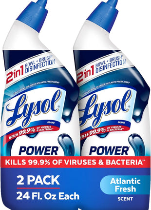 Lysol Toilet Bowl Cleaner, Max Strength Bathroom Cleaning Supplies, Toilet Bowl Cleaner Clinging Gel, Home Essential, Instant Stain Removal, Disinfecting and Deodorizing, Bleach Free, 24 oz (2 ct)