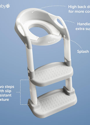 Jool Baby Potty Training Seat with 2 Step Ladder for Toddlers - Splash Guard, Adjustable Height (Gray)