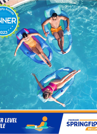 SwimWays Spring Float Premium Recliner Pool Lounger, Inflatable Pool Floats Adult with Fast Inflation for Ages 15 & Up, Sky Blue