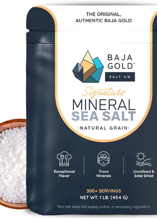 Baja Gold Signature Mineral Sea Salt - Recommended by Gary Brecka - Organic Natural Grain Salt for Cooking & Baking | Authentic Baja Salt | Ideal for All Culinary Creations | 1 lb. Resealable Bag, 300+ Servings
