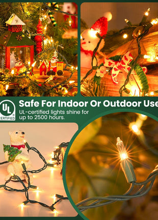 Minetom Clear Christmas String Lights 100 Count 20 Feet Incandescent Bulb Mini Lights for Indoor Xmas Tree Garland Birthday Wedding Party Festival Decoration, Green Wire