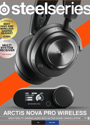 SteelSeries Arctis Nova Pro Wireless Multi-System Gaming Headset - Premium Hi-Fi Drivers - Active Noise Cancellation - Infinity Power System - Stealth Retractable Mic - PC, PS5/PS4, Switch, Mobile