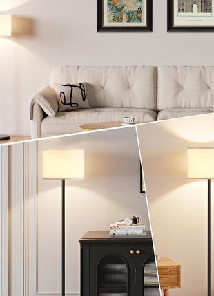 Modern Floor Lamp Simple Design with White Shade, Foot Pedal Switch, 60" Small Tall Lamps for Living Room Bedroom Office Dining Room Kitchen, Black Pole Lamp(Without Bulb)