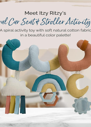 Itzy Ritzy Spiral Car Seat & Stroller Activity Toy, 0 Months & Up (Rainbow) | Baby Stroller & Car Seat Spiral Toy, Infant Sensory Activity Toy, Easy-Attach Hanging Toy With Textures, Sounds & Visual Play