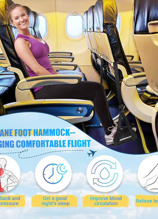 Airplane Foot Fammock, No Collapse Thickened Bamboo Plane Foot Rest Travel | Portable Airplane Foot Sling Wing with Thickened Foam & Carry Bag, Long-Flight Travel Essential Designed to Relax Your Feet