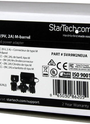 StarTech.com Universal Replacement Power Adapter - DC 9 Volts, 2 Amps Power Adapter (SVA9M2NEUA), Black