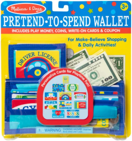Melissa & Doug Pretend-to-Spend Toy Wallet With Play Money and Cards (45 pcs), Blue - FSC Certified
