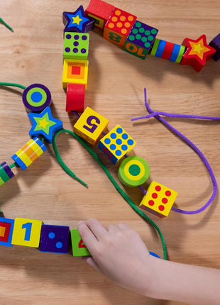 Melissa & Doug Deluxe Wooden Lacing Beads - Educational Activity with 27 Beads and 2 Laces