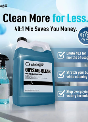 Nanoskin CRYSTAL-CLEAR VOC-Free Glass Cleaner 5 Gallon - Ultra-Concentrated, Eco-Friendly, Streak-Free Finish | Versatile Use for 40:1 Dilution | Perfectly Safe for Auto, Home, Garage & Beyond