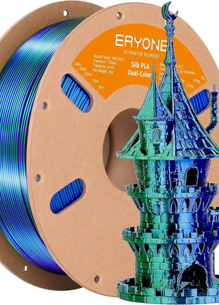 ERYONE Silk Dual Color PLA Filament 3D Printer 1.75mm  0.03mm, Bicolor Filament Two Tone PLA 1KG(2.2lbs) Cardboard Spool, Blue Green
