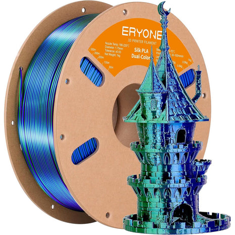 ERYONE Silk Dual Color PLA Filament 3D Printer 1.75mm  0.03mm, Bicolor Filament Two Tone PLA 1KG(2.2lbs) Cardboard Spool, Blue Green