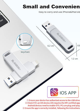 MFi Certified 256GB Flash Drive for iPhone Photo Stick, USB Memory Stick High Speed iPhone Flash Drive, External Memory Storage USB Stick Thumb Drive for iPhone/iPad/Android/PC (Metallic Silver)