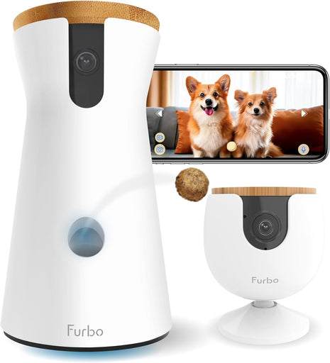 Furbo 360° Dog Camera + Mini [New Subscription Required at Setup] 2-Camera Bundle Nanny Subscription: Dog Safety & Home Security Alerts, Pet Camera with Speaker, Phone App & Night Vision