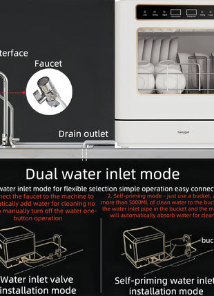 Dishwasher Countertop dishwasher Portable small automatic cleaning 4 cleaning modes and drying and disinfection mode Automatic water absorption and connection to the faucet
