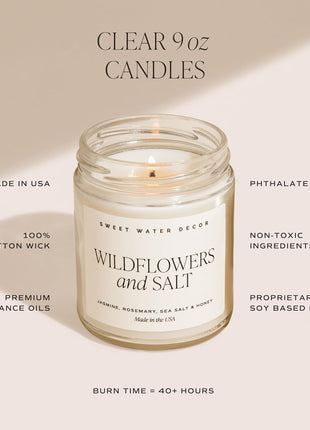 Sweet Water Decor Cashmere & Vanilla Candle, 9oz Clear Glass Jar | Jasmine, Soft Cashmere, Sandalwood & Vanilla Scented Soy Wax Candle, Gold Lid, 40+ Hour Burn Time, Poured in USA