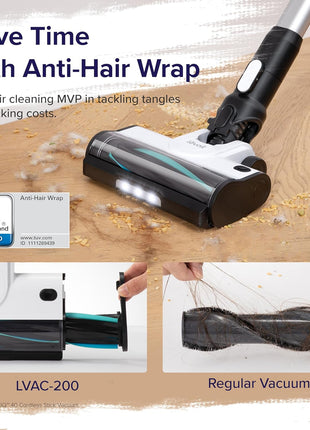 Levoit Cordless Vacuum Cleaner, Anti-Tangle for Pet Hair, Up to 50 Minutes | Powerful Suction, Lightweight, Rechargeable, Versatile for Carpets & Hard Floors, 180° Lay-Flat Design, LVAC-200