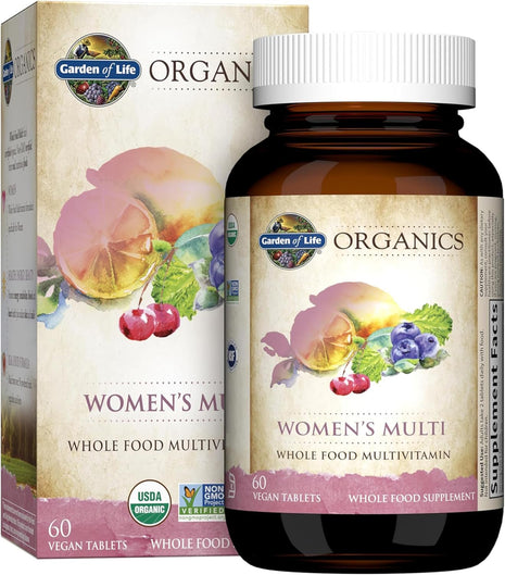 Garden of Life Organics Women's Multivitamin, USDA Organic, 60 Tablets | Vitamin C, D3, Folate, B12, Biotin & Iron, Energy, Heart Health & Radiant Skin, Non-GMO, Vegan