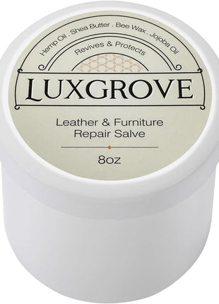 LUXGROVE® Leather & Furniture Repair Salve- Polisher, Moisturizer, and Restorer for Couches and Furniture - Conditioner for Leather Cleaner, Wood, and Vinyl - Repair Salve for Car Seats - 8oz