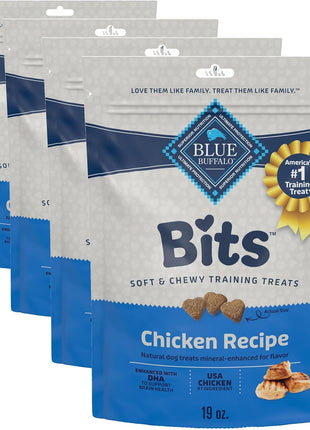 Blue Buffalo Bits Soft Dog Treats for Training, Made with Natural Ingredients & Enhanced with DHA, Chicken Recipe, 19-oz Bag (Pack of 4)
