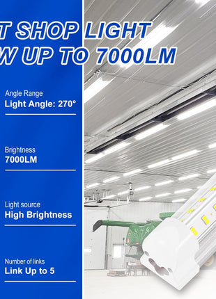 XLNYUUI Led Shop Lights,4FT LED Light 50W 6500K 7000LM Led Daylight,Garage Light Linkable Clear Cover Integrated V-Shape for Garage Warehouse Workbench Workshop(2-Pack)