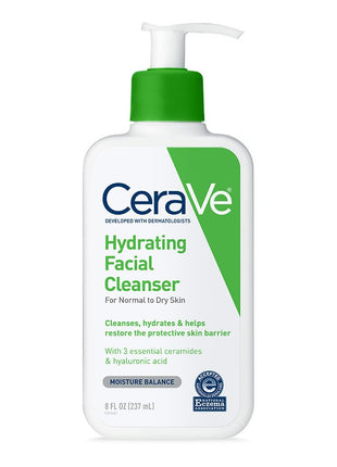 CeraVe Hydrating Facial Cleanser, Moisturizing Face Wash For Dry Skin, Hyaluronic Acid + Ceramides + Glycerin, Hydrating Cleanser For Normal To Dry Skin, National Eczema Association Certified, 16 Oz