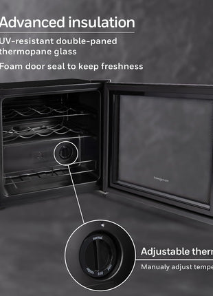 Honeywell 14 Bottle Compressor Wine Cooler Refrigerator, Compact Wine Cellar For Red, White, Champagne or Sparkling Wine, Digital Temperature Control, Glass Door