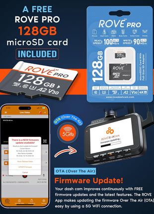 ROVE R2-4K DUAL Dash Cam Front and Rear, STARVIS 2 Sensor, FREE 128GB Card Included, 5G WiFi - up to 20MB/s Fastest Download Speed with App, 4K 2160P/FHD Dash Camera for Cars, 3" IPS, 24H Parking Mode