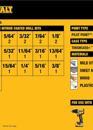 DEWALT Titanium Nitride Coated Drill Bit Set, Pilot Point, 21-Piece (DW1361)
