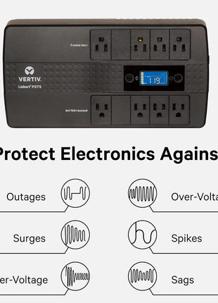 Liebert PST5 UPS - 850VA/500W 120V, LCD Monitoring Screen, Standby Power, 8 Outlets, USB Charging, 3 Year Warranty, Uninterruptible Power Supply, Battery Backup with Surge Protection (PST5-850MT120)
