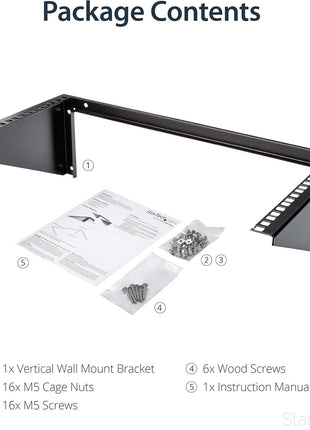 StarTech.com 6U Wall Mount Patch Panel Bracket – 19 in – Steel - Vertical Mounting Bracket for Networking and Data Equipment , TAA (RK619WALLV)