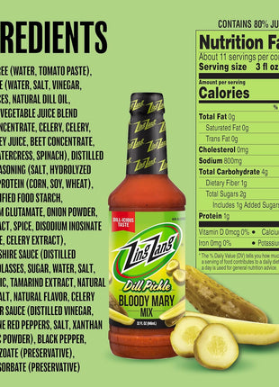 Zing Zang Dill Pickle Bloody Mary Mix, Non-Alcoholic Cocktail Mixer, 32 Fl Oz Bottle (Pack of 1)