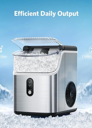 COWSAR Nugget Ice Makers Countertop Soft Chewable Pellet Ice Machine with Auto-Cleaning Function, 34Lbs/24H, Portable Ice Makers for Kitchen, Office, Home,Silver