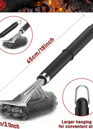 TNTOR Grill Brush with Scraper, 18 inch Adjustable Handle BBQ Grill Brush for Outdoor Grill, Extra Strong Grill Cleaner Accessories for Grill/Smoker/Gas/Charcoal Grill Cleaning-Grill Gifts for Men/Dad