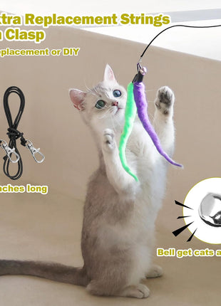 Cat Toys for Indoor Cats, Interactive Cat Toy 2PCS Retractable Wand Toy and 9PCS Cat Feather Toys Refills, Funny Kitten Toys Cat Fishing Pole Toy for Bored Indoor Cats Chase and Exercise