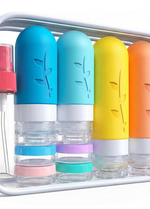 DEPOZA 16 Pack Travel Bottles Set - TSA Approved Leak Proof Silicone Squeezable Containers for Toiletries, Conditioner, Shampoo, Lotion & Body Wash Accessories (16 pcs/White Pack)